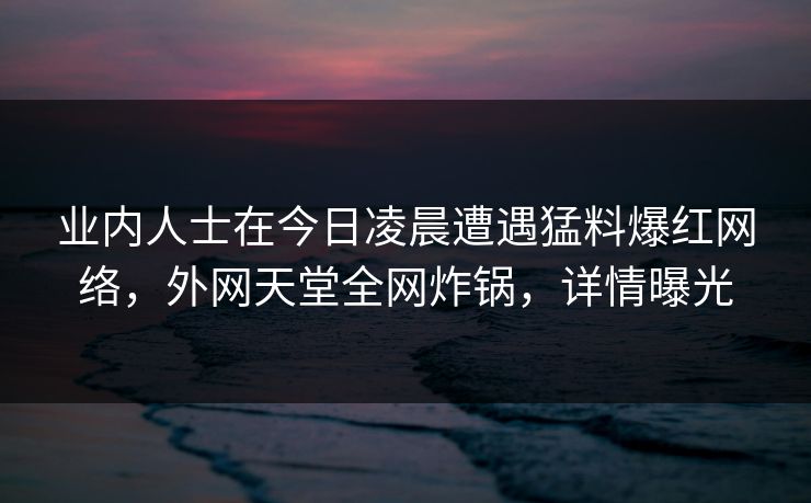 业内人士在今日凌晨遭遇猛料爆红网络，外网天堂全网炸锅，详情曝光