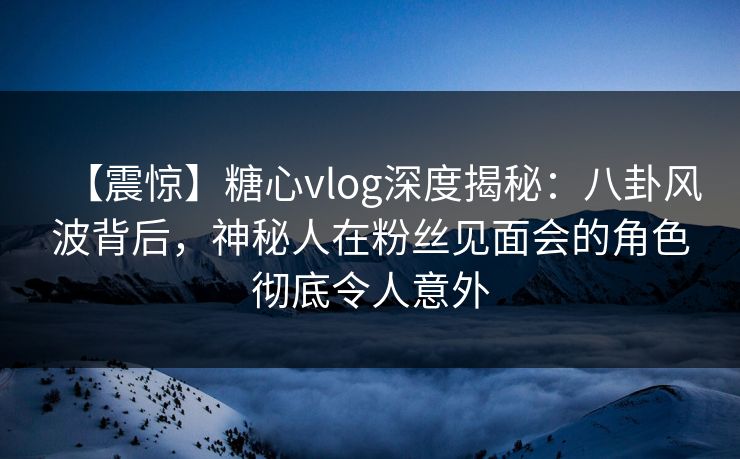 【震惊】糖心vlog深度揭秘：八卦风波背后，神秘人在粉丝见面会的角色彻底令人意外